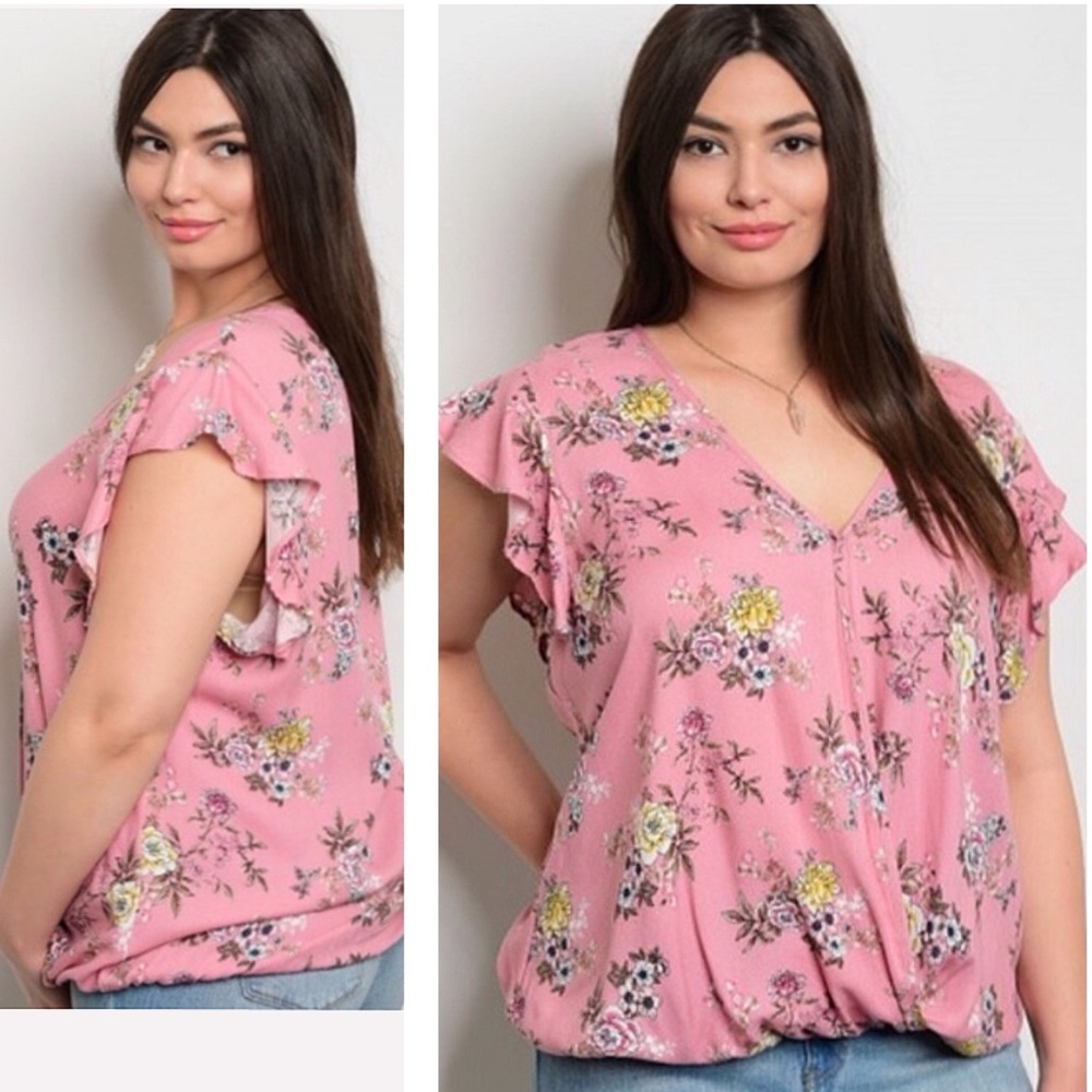 3/$19 Floral Wrap Plus Size Pink Top NWT